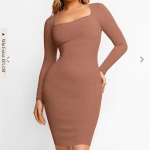 Popilush Dress Midi Length Brown Skims Fit Bodycon Shapewear Size Large